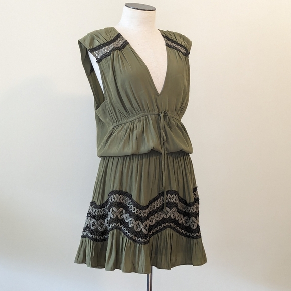 Ramy Brook Isra Mini Dress Sleeveless Deep V Neck Crochet Detail Clover XL NWT - Picture 6 of 16